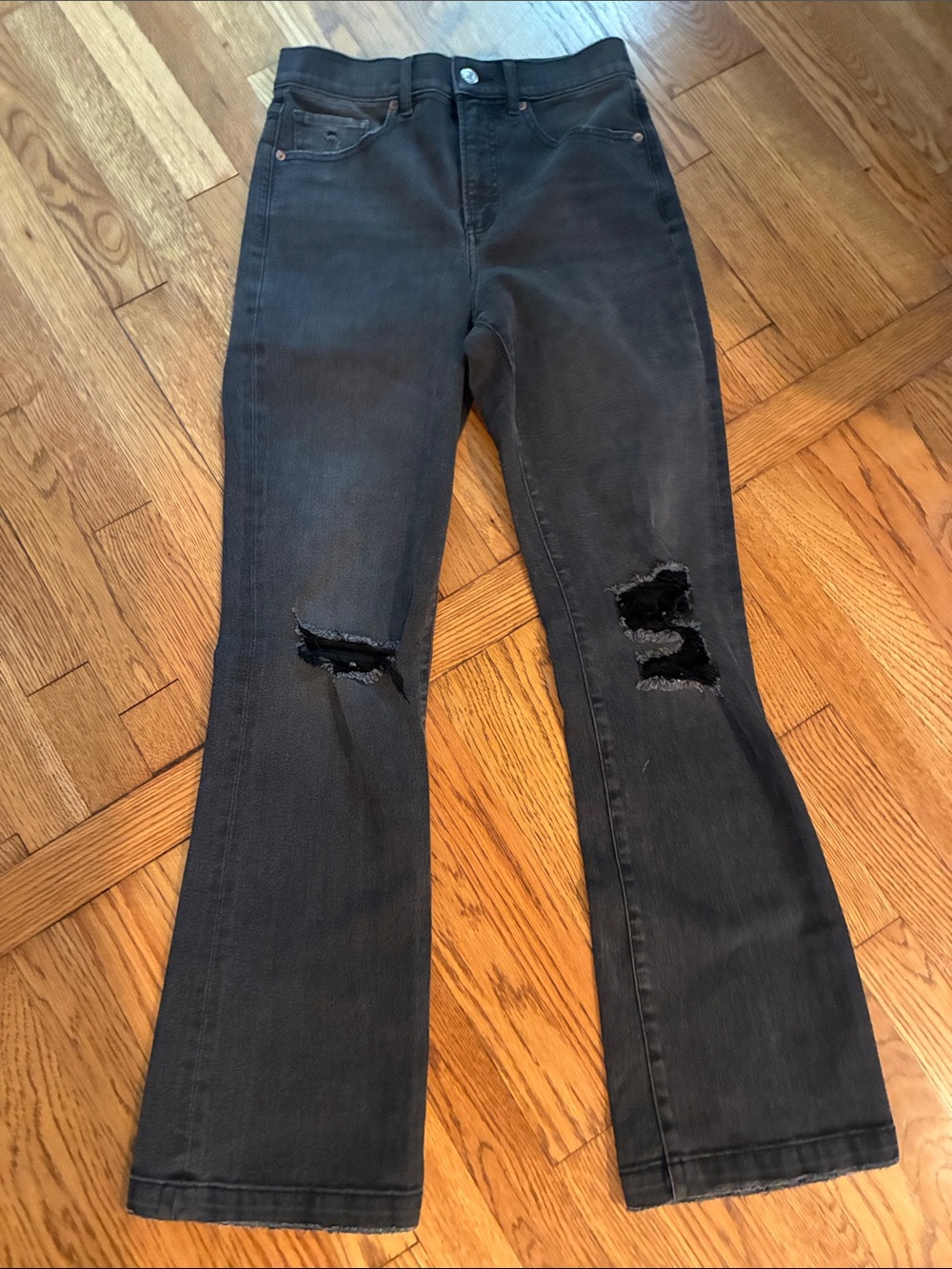 Express Black Distressed Wide-Leg Jeans